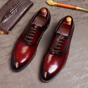 高品質本革使用★メンズ ビジネスシューズ イギリス風 レザーシューズ 紳士靴 ワインレッド 25.5cmの画像2