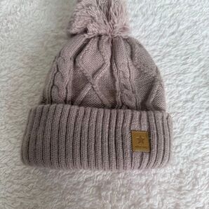 ベビザらス ニット帽 ボンボン付き 48~50cm ピンクベージュ