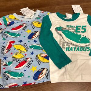 新幹線柄 長袖Tシャツ 2枚セット E5系はやぶさ ドクターイエロー キッズ ロンT トップス