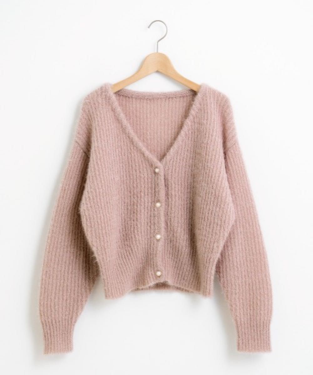 キラキラシャギーVカーディガン M ピンク