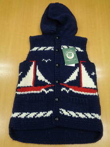 半額以下！ 定価 ¥46,000 CANADIAN SWEATER カナディアンセーター フード付きフロントボタンカウチンベストウール　:NAVY 　Size: 38