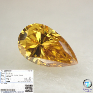 トレジャーG) Fancy Vivid Orange Yellow 0.136ct VS1【CGLソーティング】イエローダイヤモンド ペアシェイプカット Orangy [Lo-DNo4-ac]