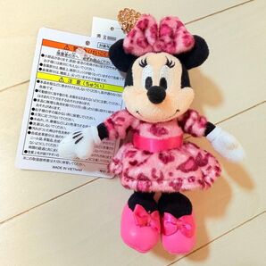 タグ付き!ディズニー ぬいぐるみ チャーム ミニー ヒョウ柄 ピンク TDR TDS