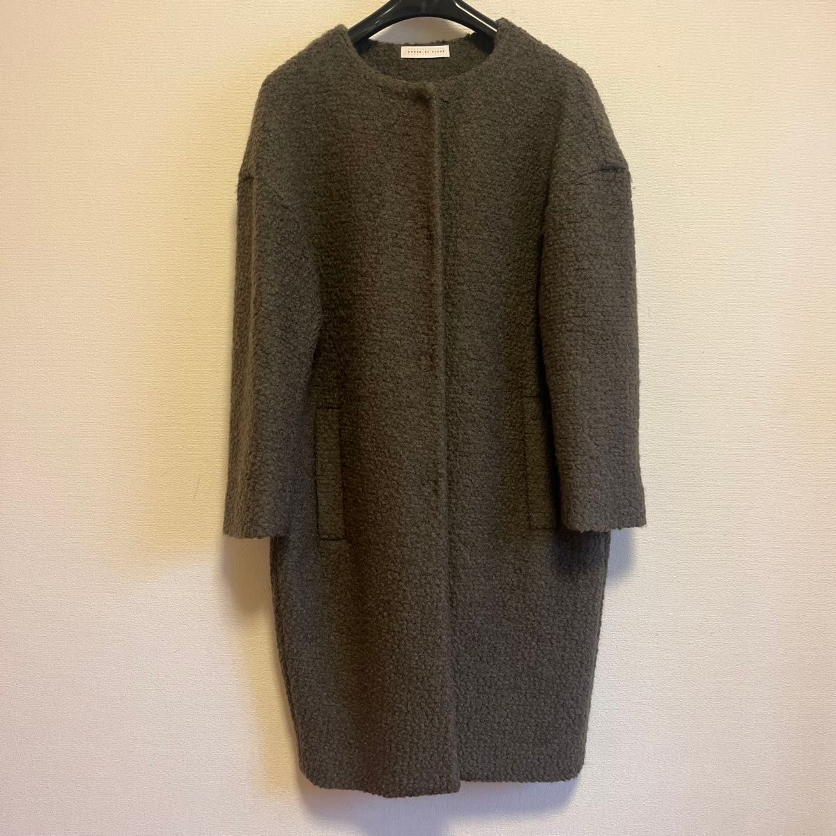 SENSE OF PLACEノーカラーコート カーキ