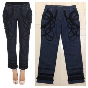  genuine article Dolce & Gabbana race equipment ornament design Denim pants jeans ji- bread 38 navy series navy blue series Dolce&Gabbana DOLCE&GABBANA