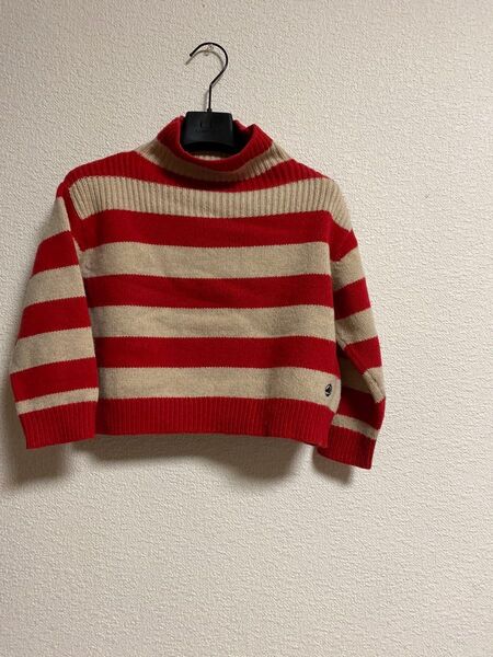 ☆お値下げ☆ボーダータートルネックニットセーター 赤 ベージュ