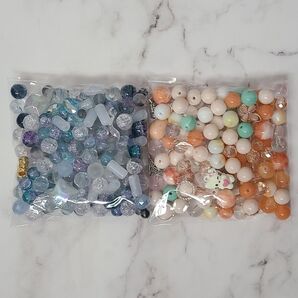 【9】ビーズミックス 各100ml 2袋セット 青 白 オレンジ ハロウィン