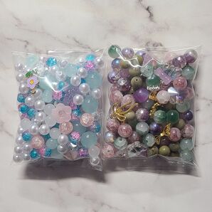 【13】ビーズミックス 各100ml 2袋セット 白 水色 深緑