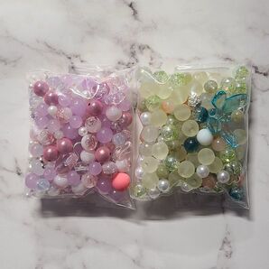 【7】ビーズミックス 各100ml 2袋セット ピンク 緑