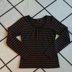 ボーダーカットソー 長袖Tシャツ ブラウン