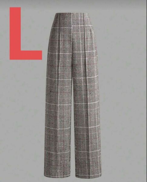 レディース Lサイズ チェック ワイドパンツ ズボン 秋冬 秋服 ゆったり L グレンチェック チェック柄 ベージュ ブラウン