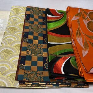 ふ5-上 袋帯 京袋帯 踊り 舞台衣装 ポリエステル まとめ売り 5本