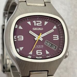 【美品】SEIKO セイコー S-WAVE 自動巻き【7S26-5010】デイデイト 純正ベルト パープル【稼働品】メンズモデル