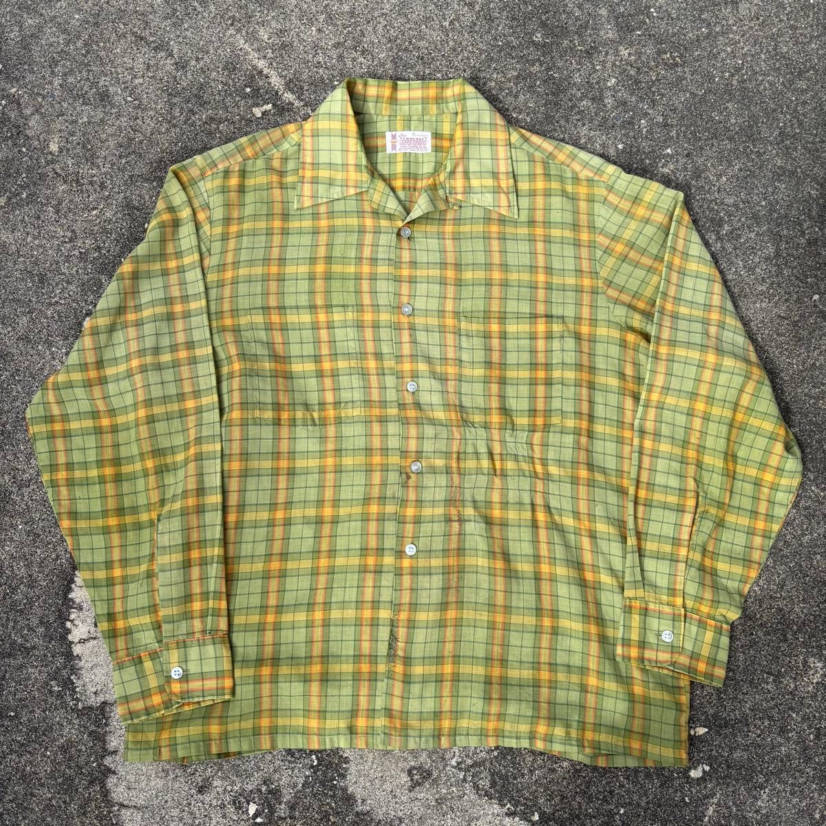 60s Towncraft Penneys ボードシャツ　L ヴィンテージ オープンカラー チェック シャツ 長袖 ビンテージ