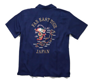 スカシャツ　スーベニアシャツ　M　NAVY　龍　日本地図　和柄　アロハ　SOUVENIR SHIRT　Hawaiian shirt　スカジャン　JAPAN MAP　東洋