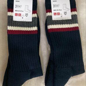 未使用 ユニクロ ソックス パイルライン 25〜27cm 紺2足