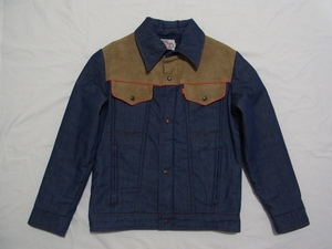 ☆ 70s USA製 ビンテージ SKI LEVI'S スキー リーバイス レザー×デニム 中綿 ジャケット sizeL 紺 ☆古着 ダウン TALON オレンジタブ 80s