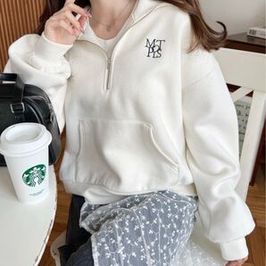 ハーフジップ スウェット プルオーバー アイボリー L