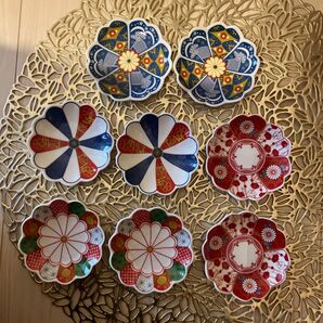小皿 8枚セット 豆皿 和柄 菊型 花型 マルチカラー 未使用