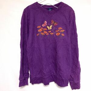 BASIC EDITIONS sweat sweatshirt reverse side nappy embroidery butterfly . flower purple purple 