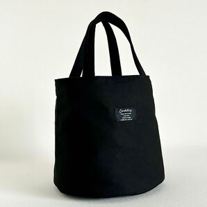 ハンドメイド 黒色底板付き 黒色 無地生地 綿麻 キャンバス 丸底トートバッグ♪