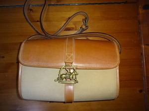 Price Cuts Rare Vintage Ralph Lauren Shoulder Bag Bridle Leather + Cloth Sand Brown Oval Unisex Hard Bag, Ralph Lauren, Bag, Bag
