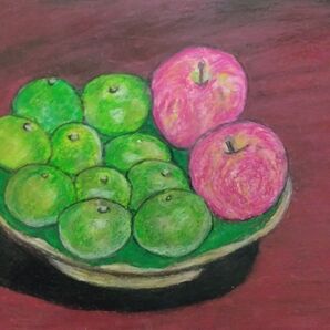 絵画 静物画 リンゴとミカン クレパス画