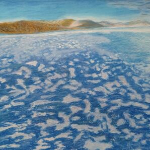 絵画クレパス画 アート作品 海 砂浜 空