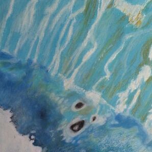 絵画クレパス画 水色 青 アート