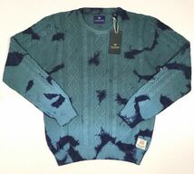 新品「SCOTCH&SODA」アラン編み グラデーション×タイダイ染め クルーネックセーター Turquoise SIZE:L_画像2