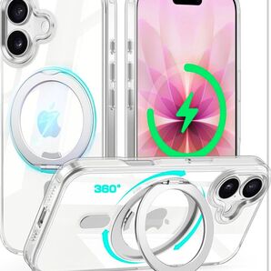 新品 iPhone 17 用 ケース 回転スタンド MagSafe対応 リング マグネット搭載 ワイヤレス充電 黄変防止 クリア