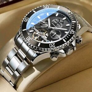 Ailang 自動巻き時計 スケルトン 機械式腕時計 42mm ステンレス ビジネスウォッチ ルミナス ベルト調整工具付属