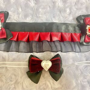 にじぱぺっと用 ヘッドドレス&リボンスタイ ぬい服 ブラック&レッド