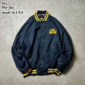 80s Pla-Jac USA製 ナイロンスタジャン 企業物プリント ネイビーXL Dunbrooke old ヴィンテージ