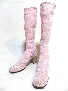  Vintage rare 60S rare rare do King heel long boots pink color race equipment ornament color floral print botanikaru see-through stockings 