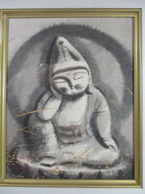 S-483 穐月明 ｢野の佛｣ 絵画 日本画 水墨画 共シール 良好品, 美術品, 絵画, 水墨画