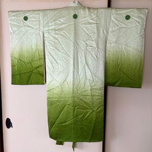 【お値下げしました!】男児 お宮参り 祝い着 五つ紋 着物 掛け着 比翼付き 緑色 七五三 男の子