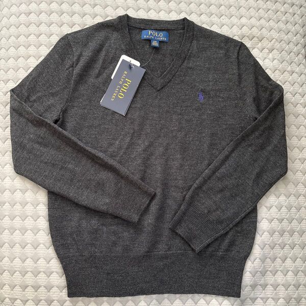 POLO RALPH LAUREN Vネックニット セーター グレー /未使用/140相当
