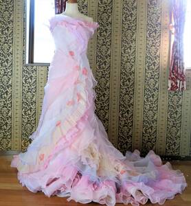マーメイドラインの高級ウエディングドレス11号Lサイズ淡いピンク系カラードレス☆カクテルドレス