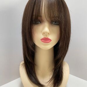 フルウィッグ人毛100%医療ウィッグ鎖骨ミディアム ダークブラウン