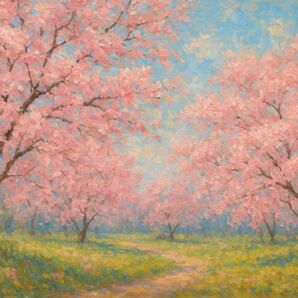 桜並木 絵画 風景画 春 photo フォトフレーム付き127×178mm