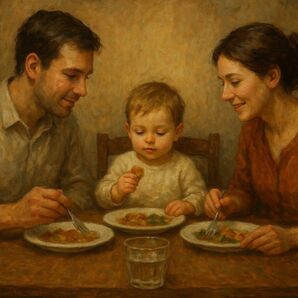 家族の食事風景を描いた絵画 photo フォトフレーム付き127×178mm