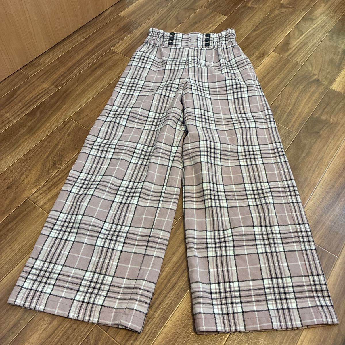 GUチェック柄ワイドパンツ ハイウエスト カジュアルパンツ140