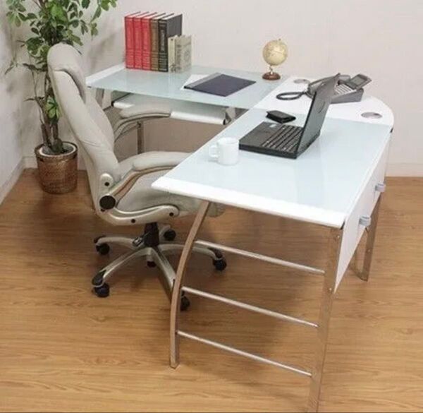 (中古)ガラス天板 PCデスク L型 CT-1040 パソコンデスク ワークデスク