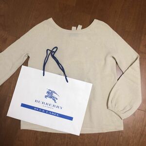 ★紙袋付 美品 BURBERRY BLUE LABEL バック リボン ニット カシミア混 セーター 薄手 38ラムウール ホワイト ベージュ バーバリー セーター