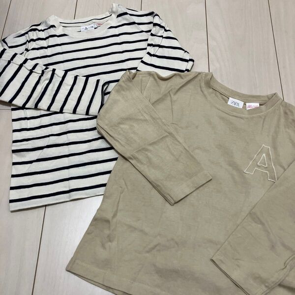 zara ZARA ザラ 長袖 ボーダー カットソー 長袖Tシャツ ロンT トップス キッズ ベージュ