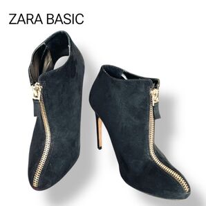 ZARA BASIC ザラ ベーシック ベロア ジップアップ ハイヒール ブーティ ショートブーツ 39