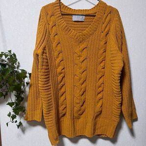 n'Or LABEL ノアールレーベル Vネックケーブルニット マスタード