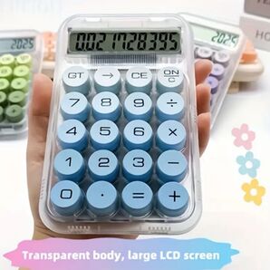 クリア電卓 12桁ブルーボタン かわいい おしゃれ グラデーションボタン