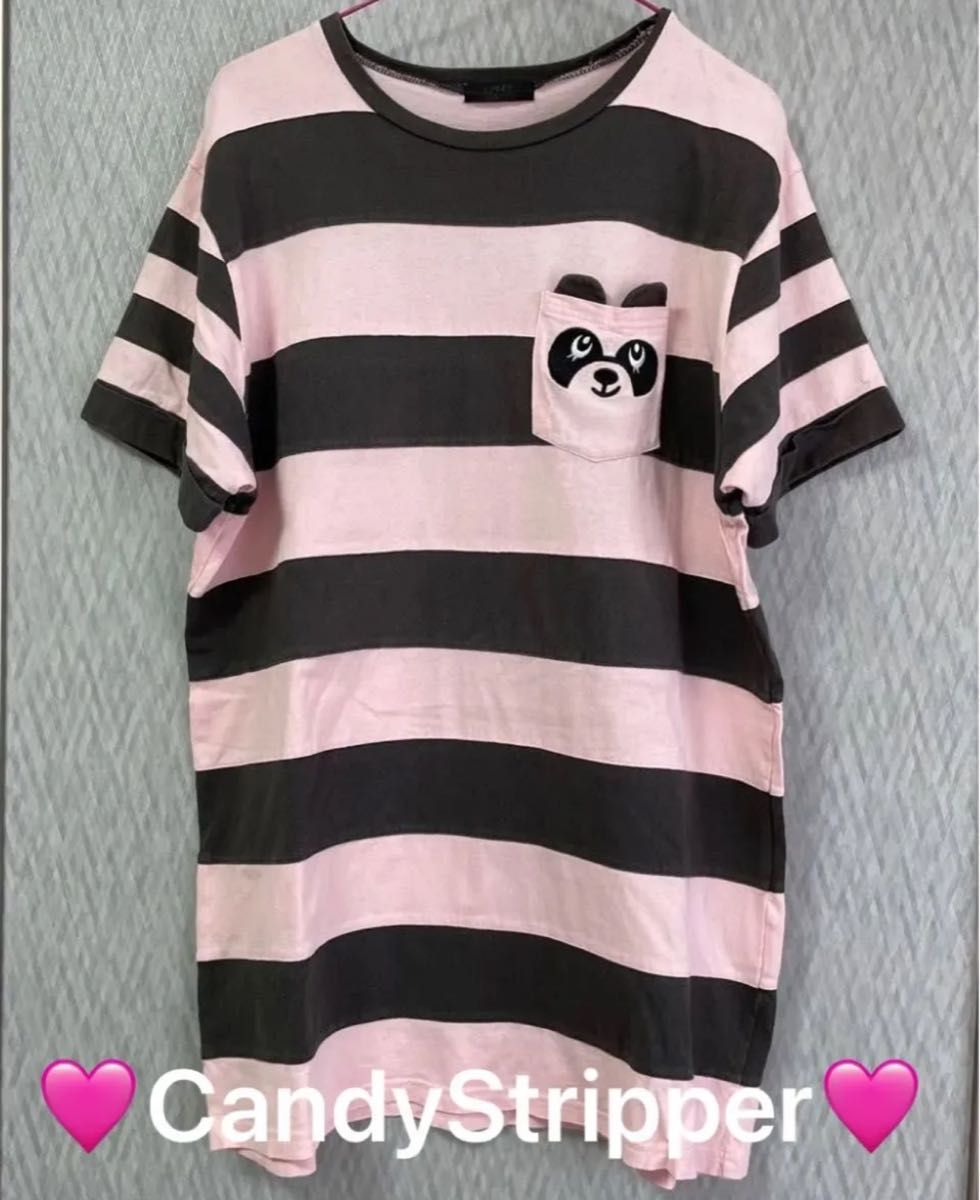 CandyStrriper キャンスパ　PEPEちゃん BIGボーダーTシャツ　カラー：濃いグレー＆ピンク　サイズ2 半袖　